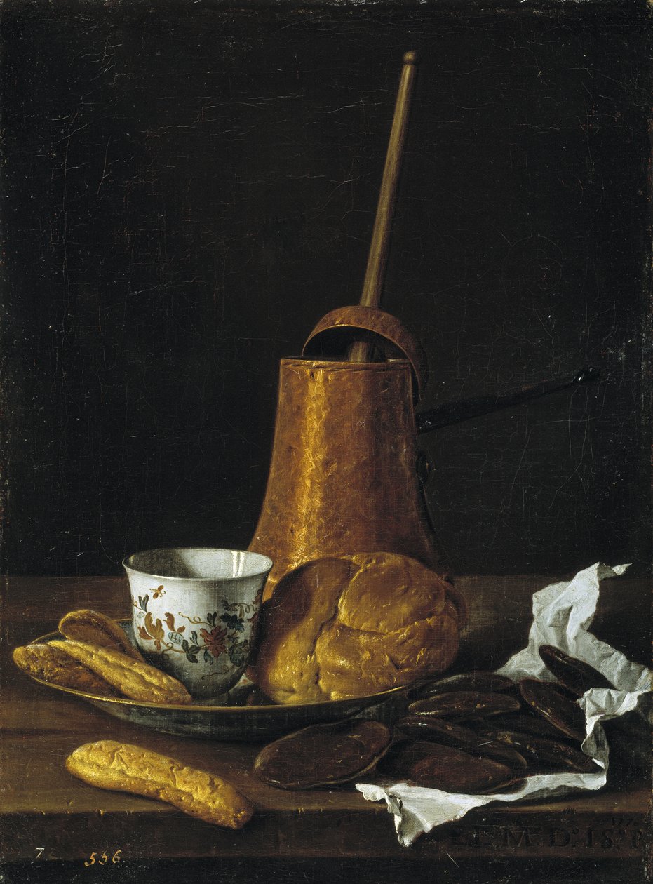 Naturaleza muerta con chocolate y pasteles, 1770 de Luis Egidio Melendez