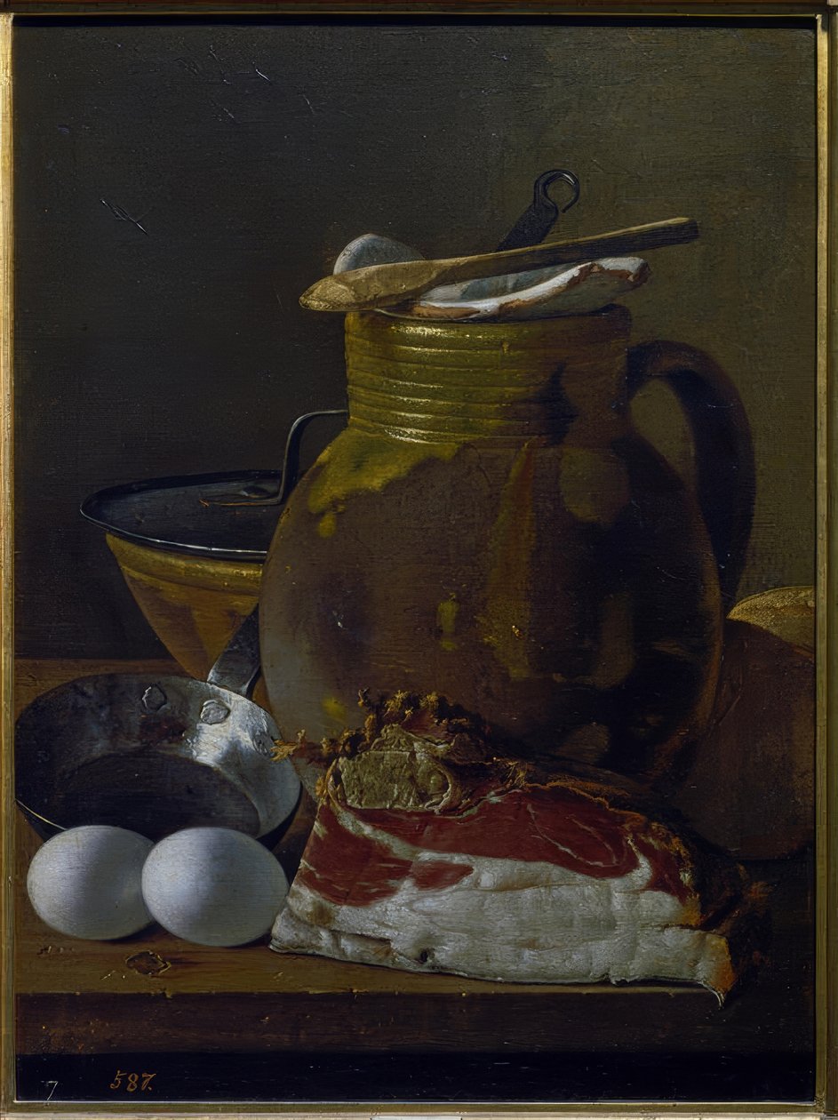 Bodegón con jamón, huevos y vasijas de Luis Meléndez