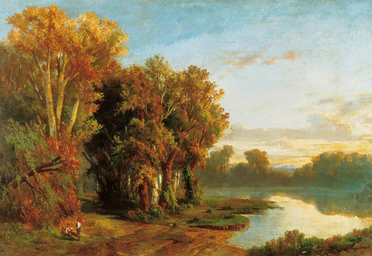 Paisaje a orillas de un río. Pintura de Luis Rigalt (1814-1894). Óleo sobre lienzo. Museo Nacional de Arte de Cataluña, Barcelona. de Luis Rigalt y Farriols