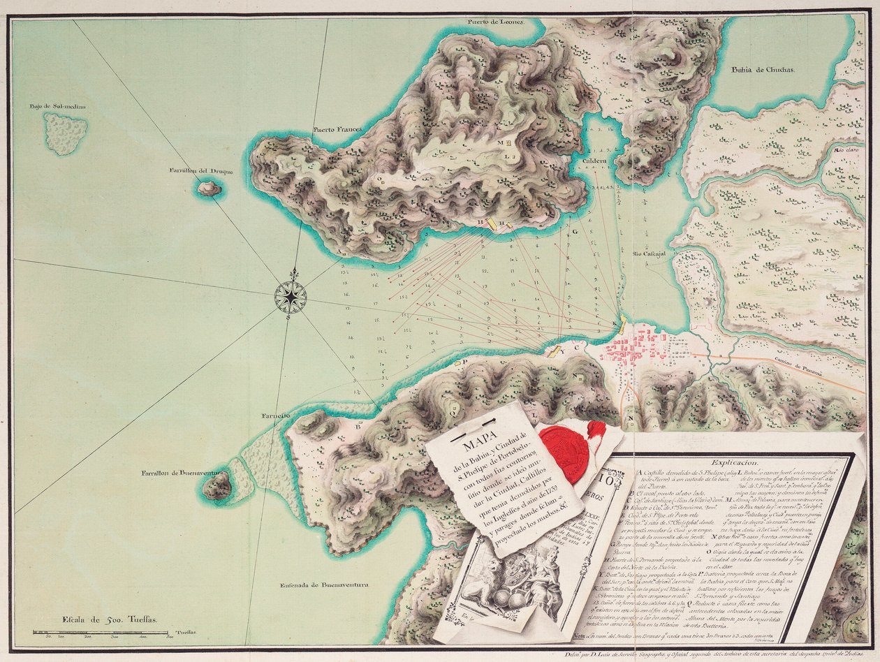 Mapa de la bahía y la ciudad de S. Phelipe de Portobelo de Luis de Surville