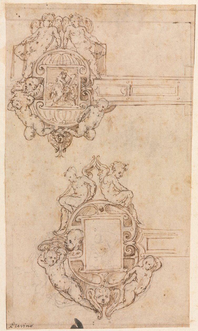 Diseño para bisagras decorativas, mediados de 1500s de Luzio Romano