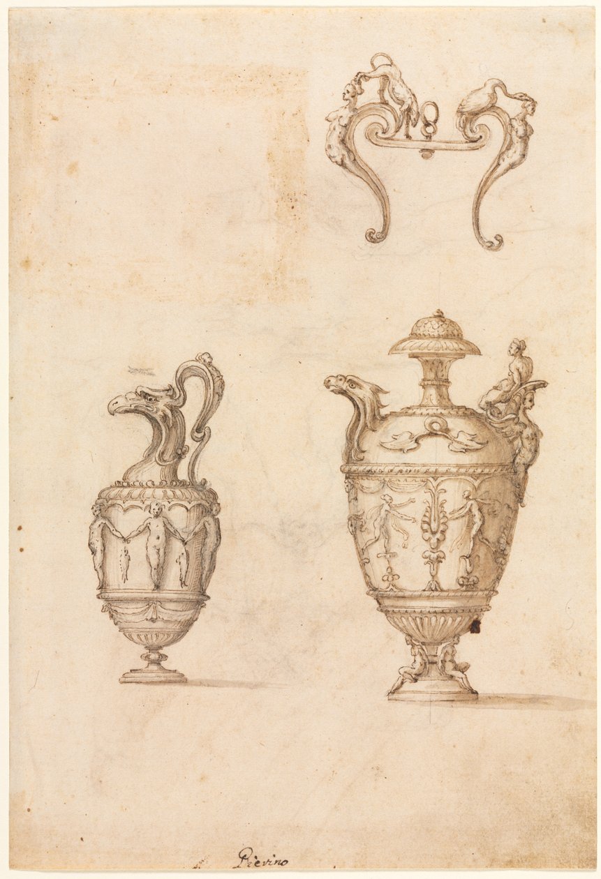 Diseño para dos jarrones y un adorno (recto) de Luzio Romano