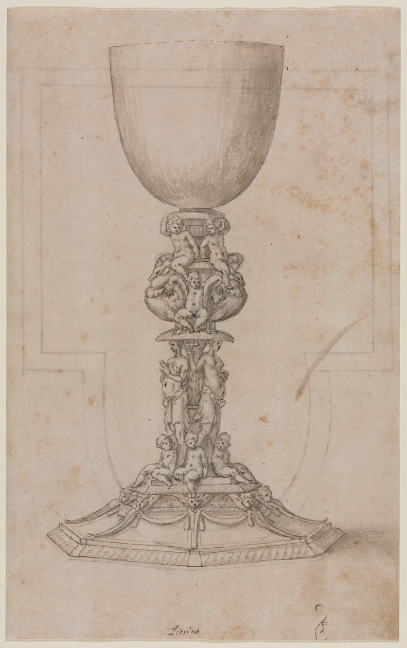 Diseño para un cáliz recto, mediados de 1500s de Luzio Romano