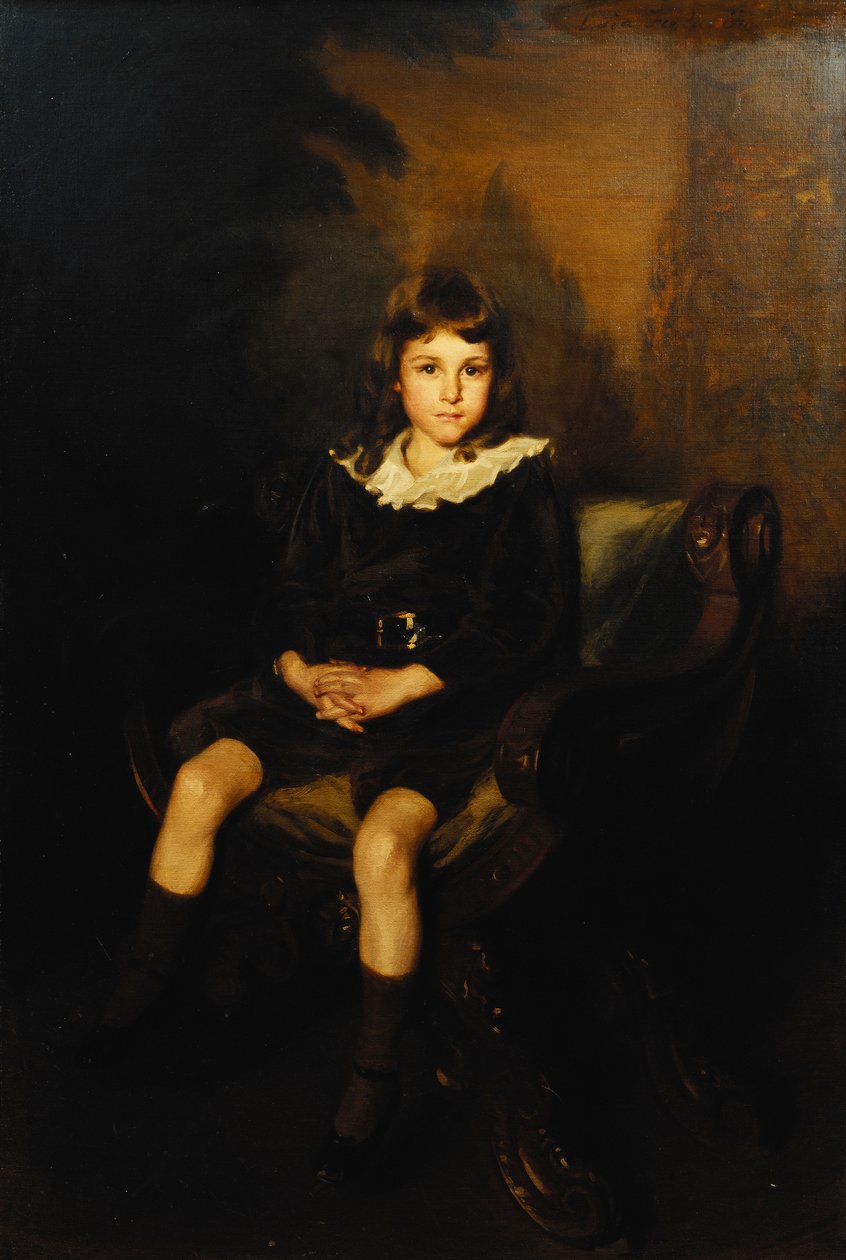 Retrato de un niño sentado de cuerpo entero en una silla de Lydia Field Emmett