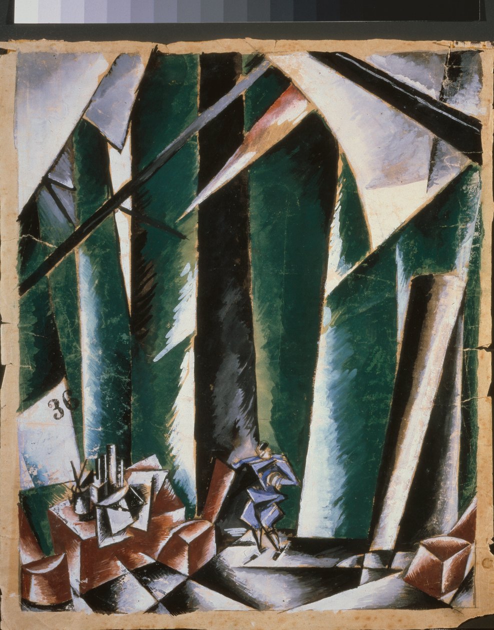 Decoración preparatoria para la obra ""el canciller y el cerrajero"". Obra de Lyubov (Lioubov) Sergeyevna Popova (1889-1924), gouache y tinta sobre papel de Lyubov Sergeevna Popova