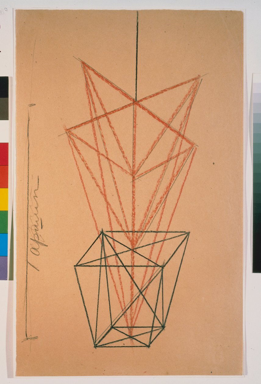 Geranios en maceta. Boceto para la obra ""Le cocu magnificient"" de Fernand Crommelynck (1886-1970). Obra de Lyubov (Lioubov) Sergeyevna Popova (1889-1924), lápiz sobre papel de Lyubov Sergeevna Popova