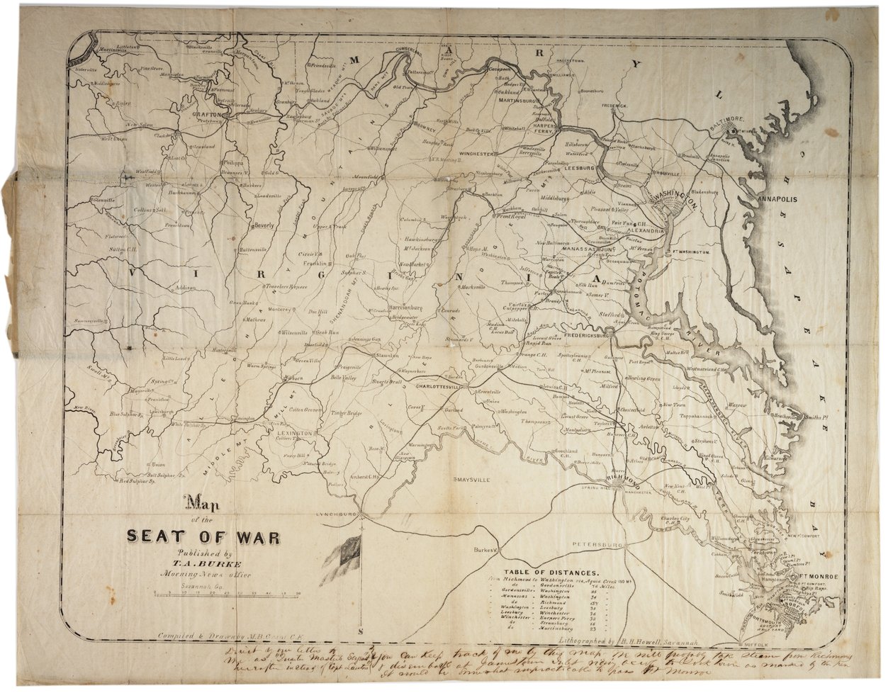 Mapa del Teatro de la Guerra, hecho en Savannah, Georgia, 1861 de M. B. Grant