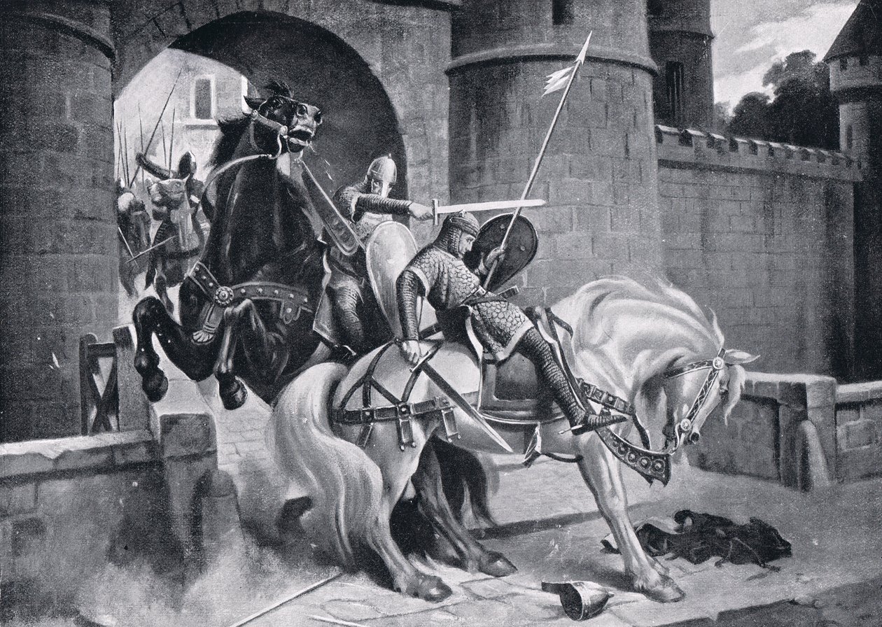 El combate entre Guillermo y Roberto en Gerberoy AD1079, años 1920 de M. Mackinlay