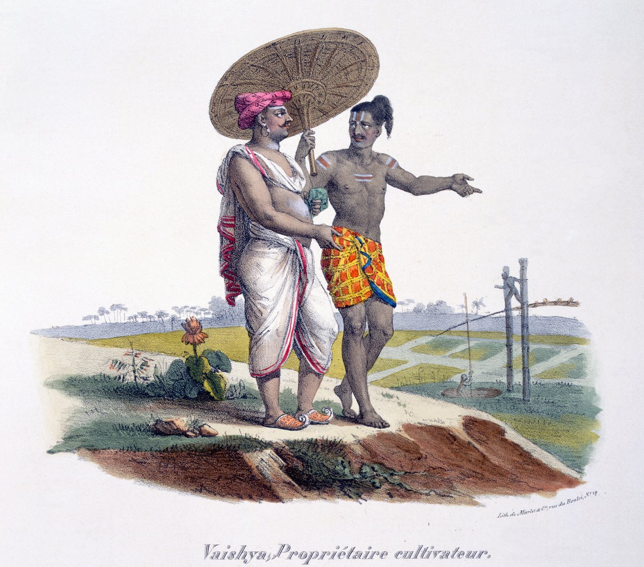 Un hombre de la casta Vaishya inspecciona su pequeña propiedad, 1827-35 de M.E. Burnouf
