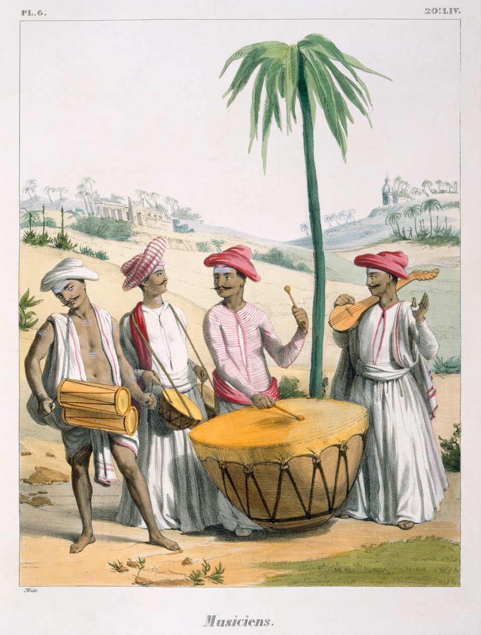 Músicos con un gran tambor, 1827-35 de M.E. Burnouf