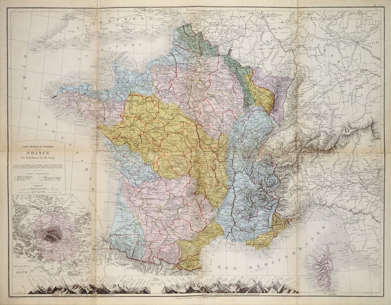 Mapa de Francia, c.1830-40 de M.M. and Leroy, Ch. Drioux