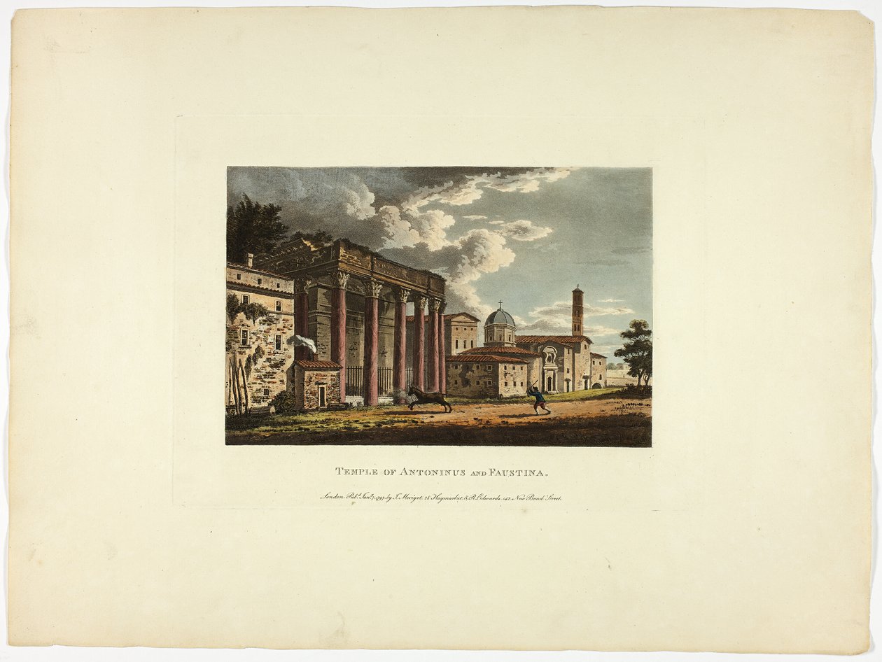 Templo de Antonino y Faustina, lámina treinta y seis de las Ruinas de Roma de M. Dubourg