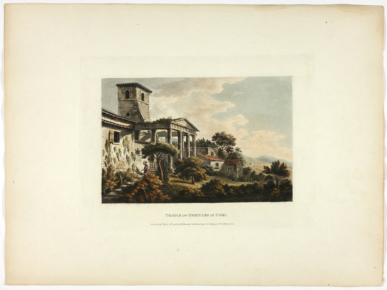 Templo de Hércules en Cori, lámina treinta y dos de las Ruinas de Roma de M. Dubourg