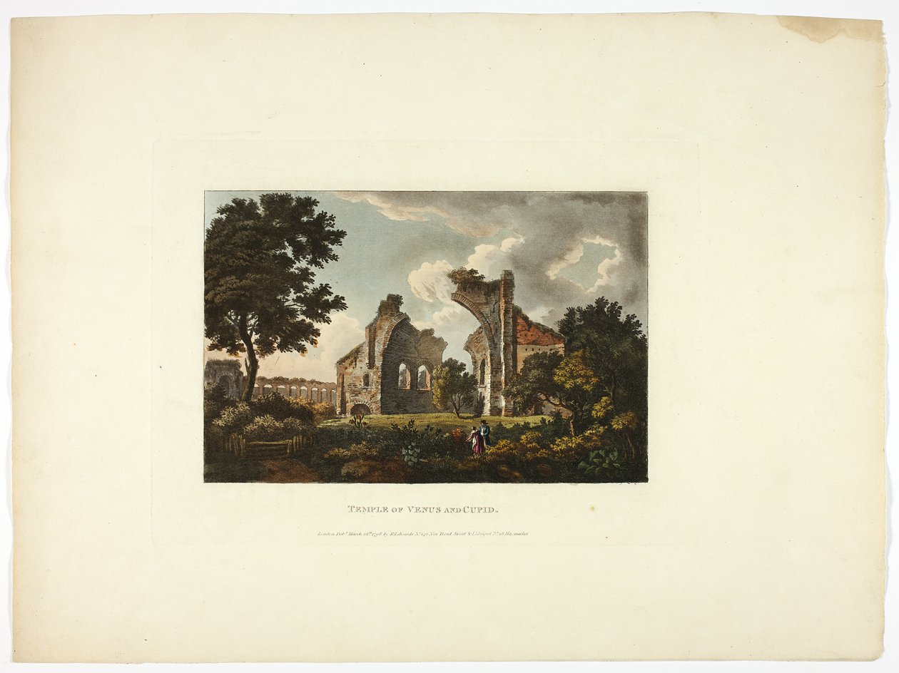 Templo de Venus y Cupido, placa doce de las Ruinas de Roma de M. Dubourg