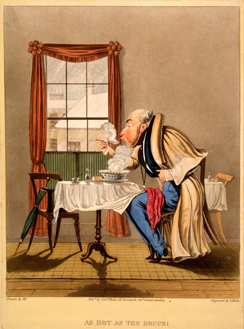 ¡Tan caliente como el demonio!, grabado hecho por George Hunt, 1827 de M. Egerton