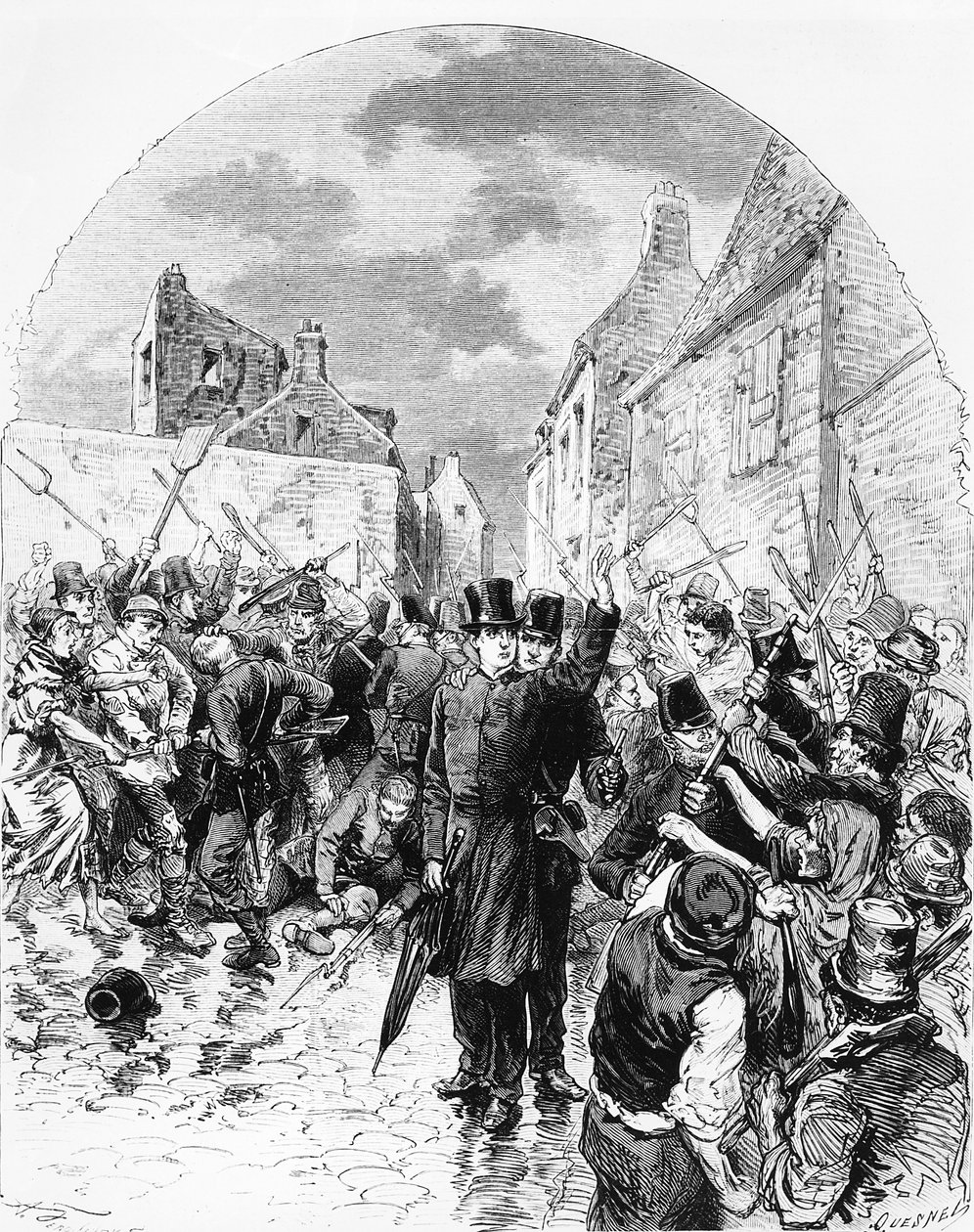 Disturbios en Irlanda - Un sacerdote católico arrestado por la policía en Mullingar es salvado por la gente, de Le Monde Illustré, 25 de junio de 1881 de M. Ferdinandus