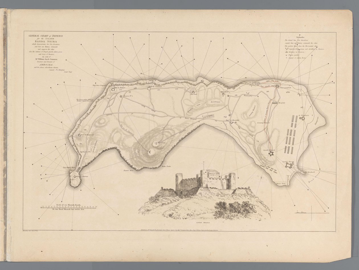 Conquista de Banda por los ingleses el 9 de agosto de 1810 Relato ilustrativo del espléndido logro del Capitán Cole en la captura de la isla de Banda (título sobre el objeto) de M. Graham
