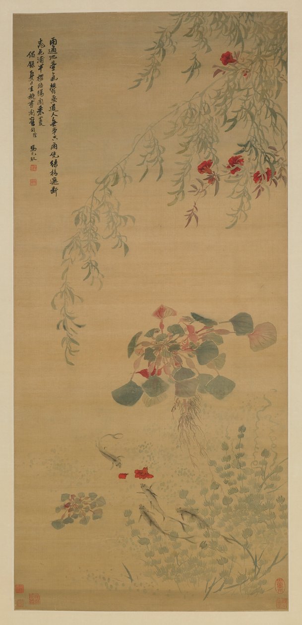 Flores caídas, peces curiosos, dinastía Qing, principios del siglo XVIII de Ma Yuanyu