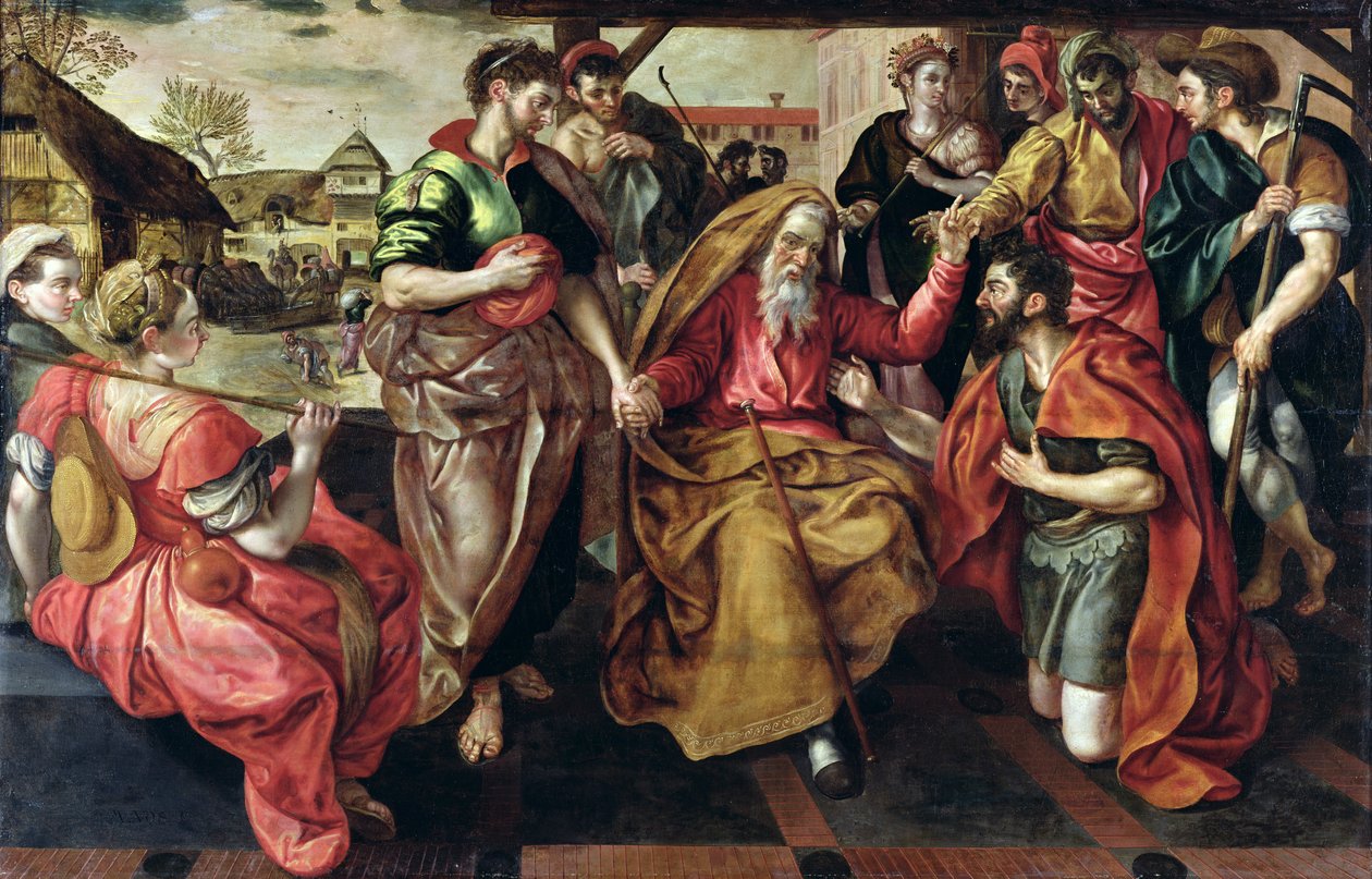 Eliezer pidiendo a Rebeca que se case con Isaac, 1562 de Maarten de Vos