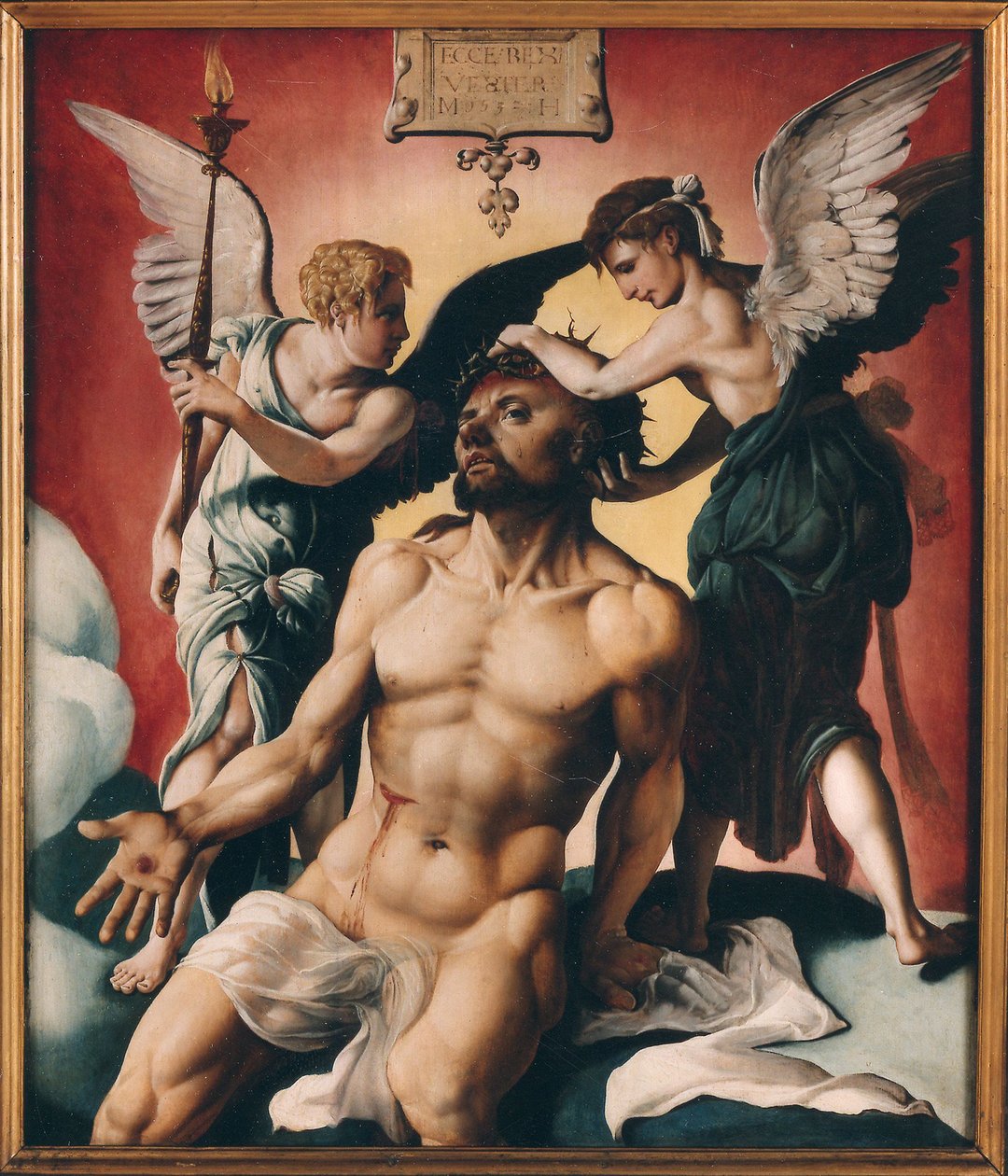 Cristo coronado de espinas entre dos ángeles, 1532 de Maarten Jacobsz Heemskerck van