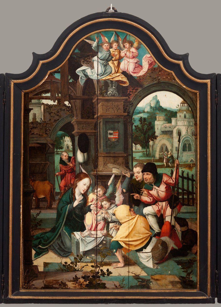 Tríptico. Maarten de Vos. Siglo XVI. Óleo sobre madera. Retablo abierto panel central. de Maarten de Vos