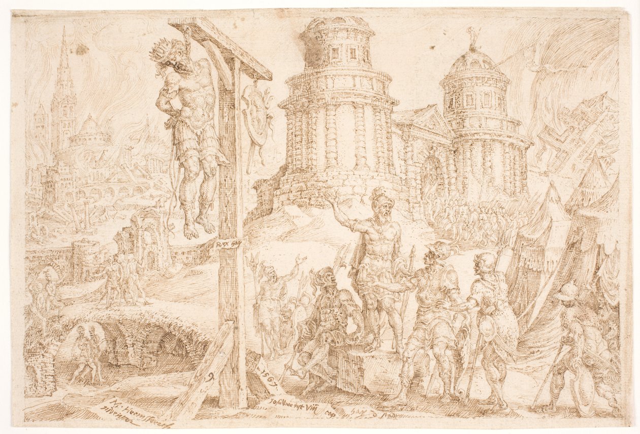 La destrucción de Ai y el ahorcamiento del rey de Maarten van Heemskerck