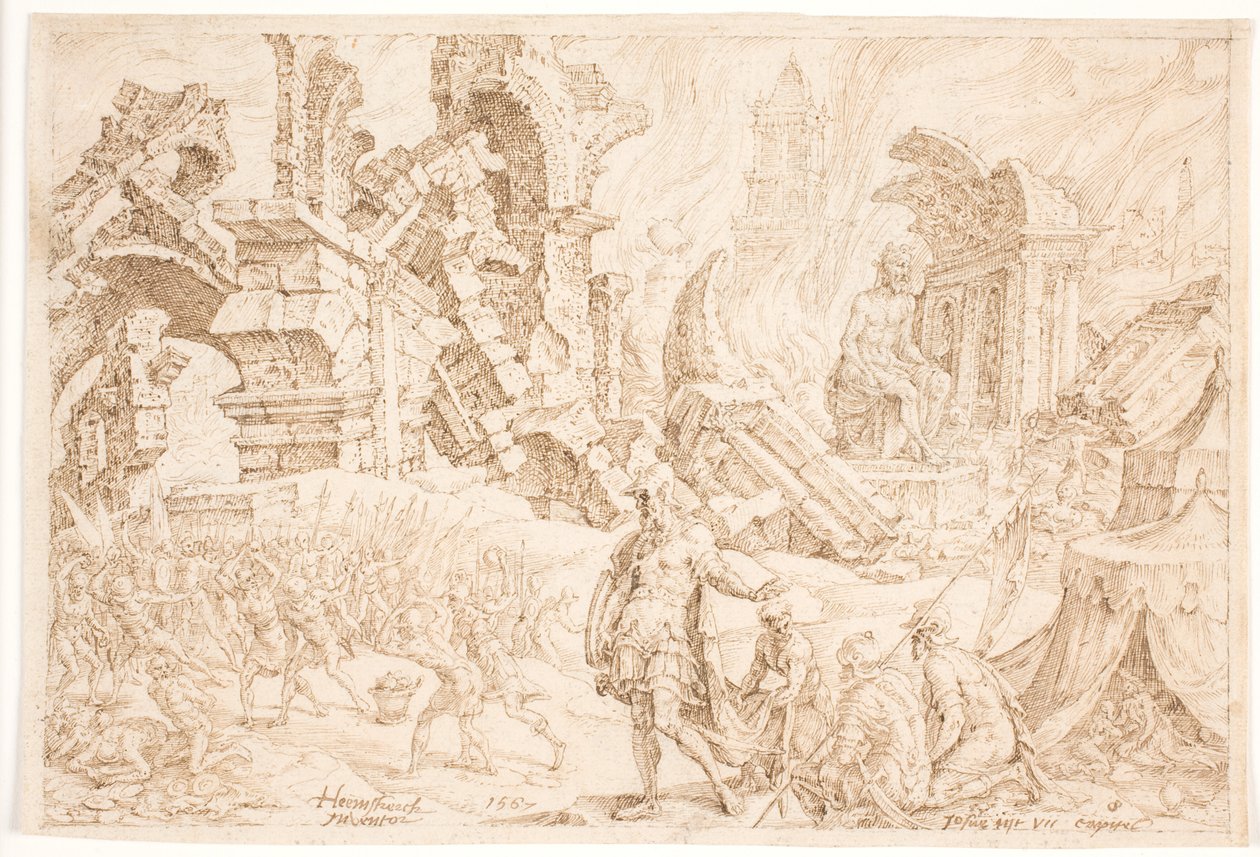 Akan y su familia son apedreados de Maarten van Heemskerck