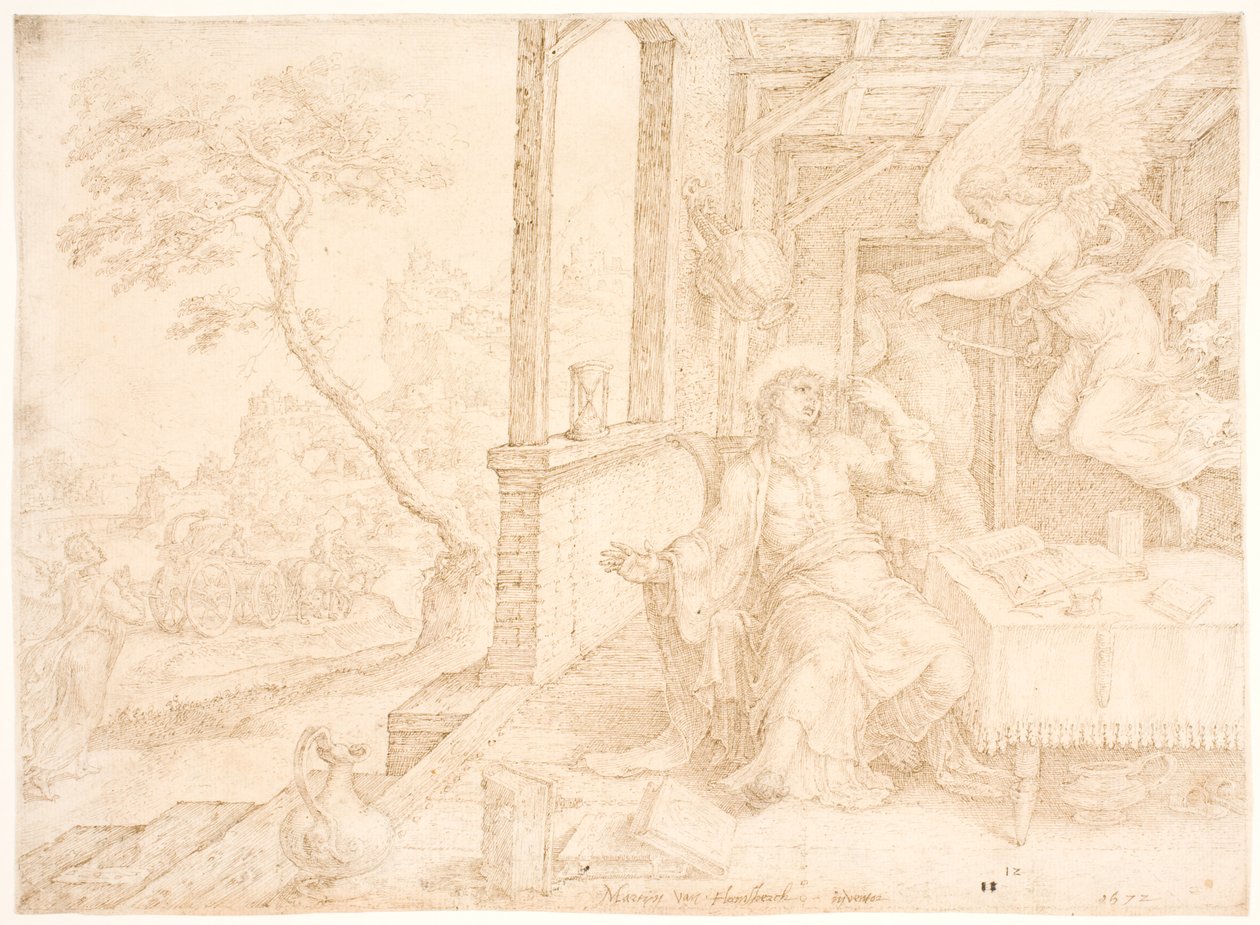 Un ángel se aparece a Felipe de Maarten van Heemskerck