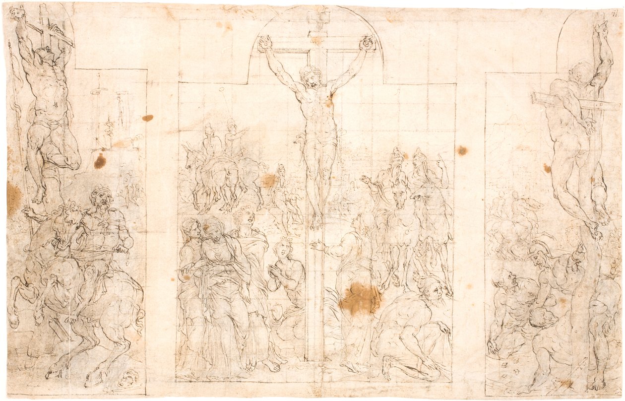 Estudio Preliminar para un Retablo Tríptico Representando la Crucifixión de Maarten van Heemskerck