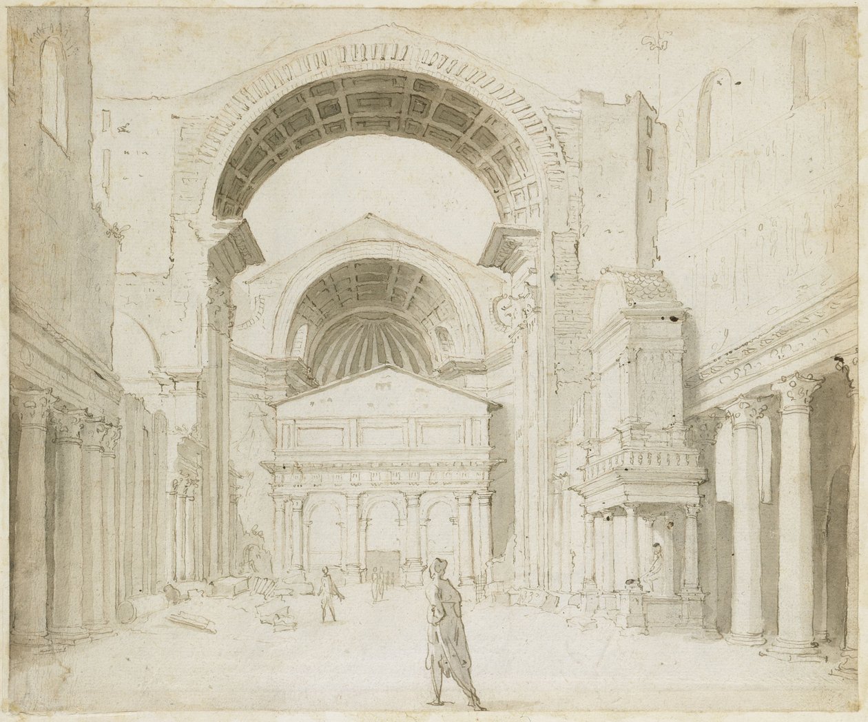 Vista interior de la nave de la antigua iglesia de San Pedro, con vistas al nuevo edificio de Maarten van Heemskerck