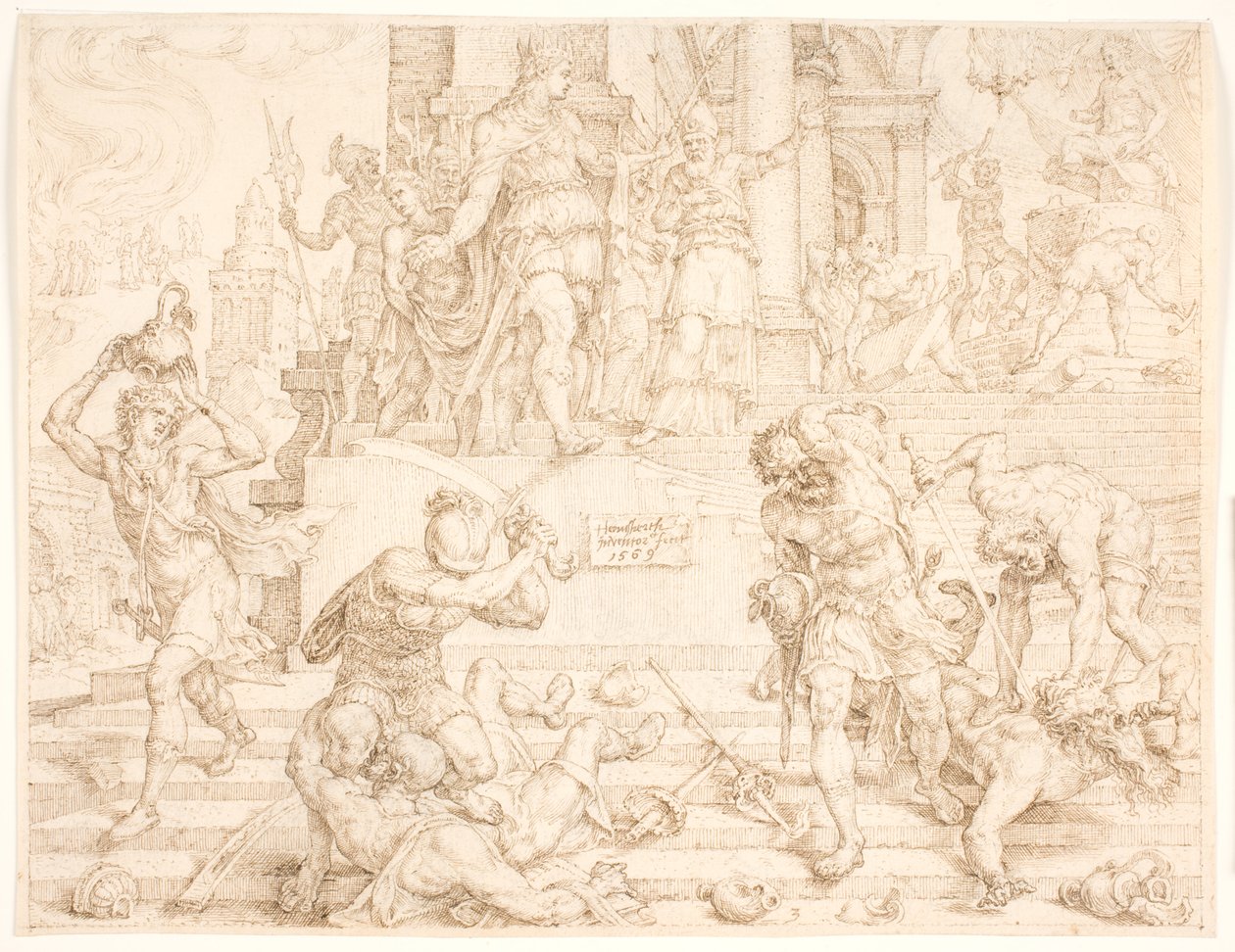 Josías ordena que todo lo hecho para Baal sea destruido y los sacerdotes sean asesinados de Maarten van Heemskerck