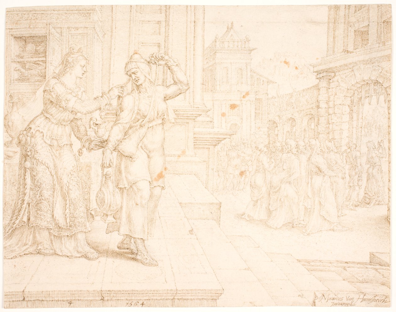 Judith preparándose para ir al campamento enemigo de Maarten van Heemskerck