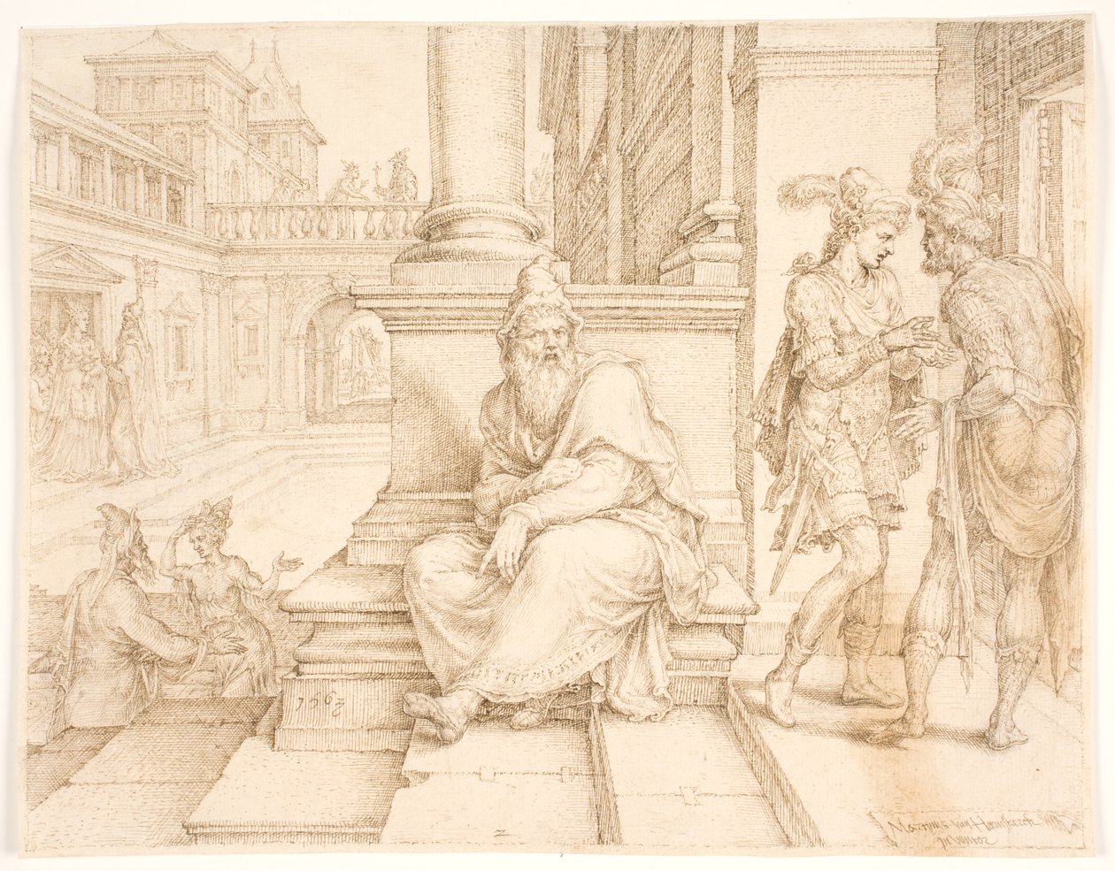 Mardoqueo escuchando la traición de Bigtán y Teres de Maarten van Heemskerck