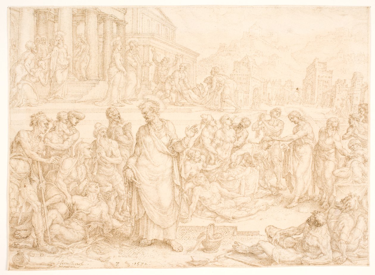 Pedro y los otros apóstoles curan a los enfermos de Maarten van Heemskerck