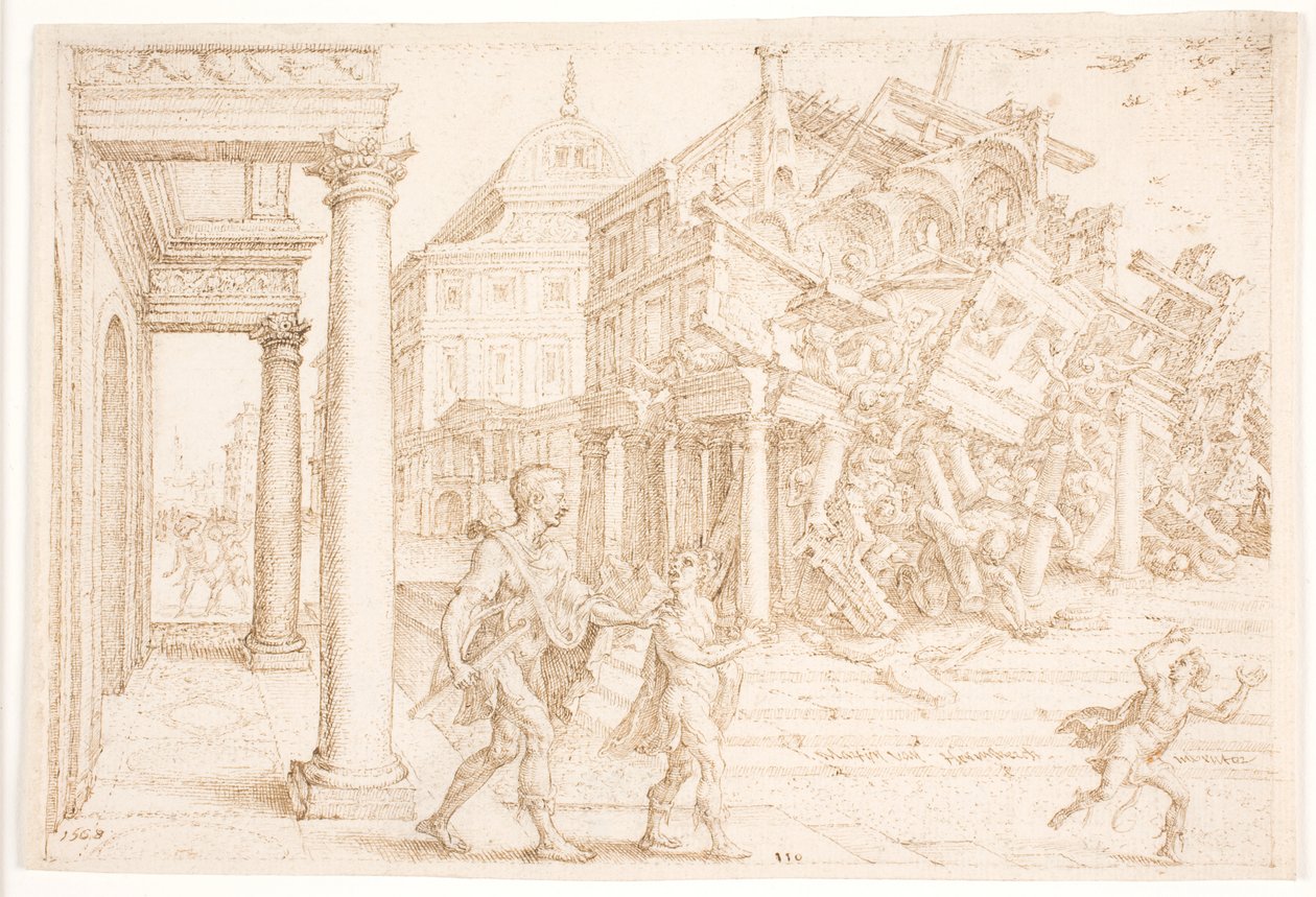 Sansón destruye la casa con los filisteos de Maarten van Heemskerck