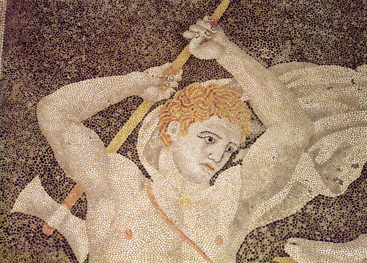 La caza del ciervo, detalle de un cazador, de la Casa del Rapto de Helena de Macedonian School
