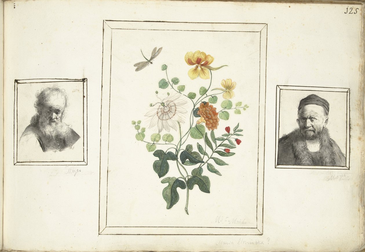 Naturaleza muerta con flores, cabeza y busto de hombre de Machtelt Moninckx