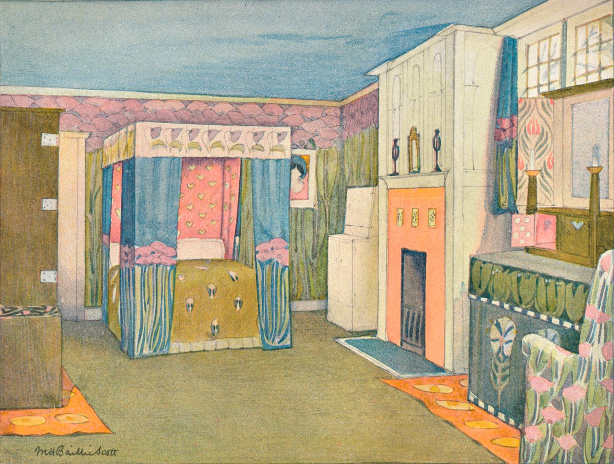 La decoración de un dormitorio pequeño, c. 1899 de Mackay Hugh Baillie Scott