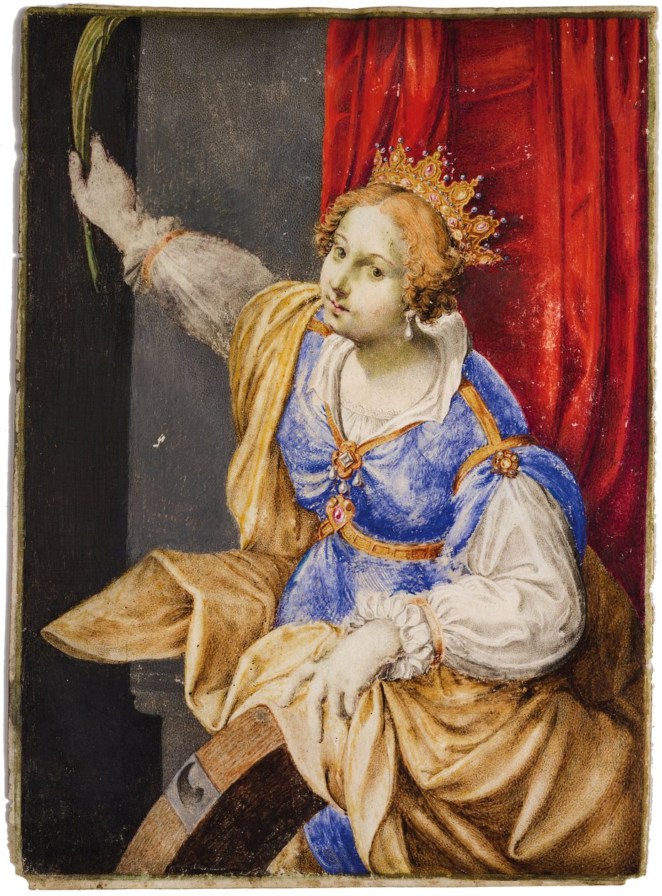 Artemisia Gentileschi como Santa Catalina de Alejandría, mediados del siglo XVII de Maddalena Corvina
