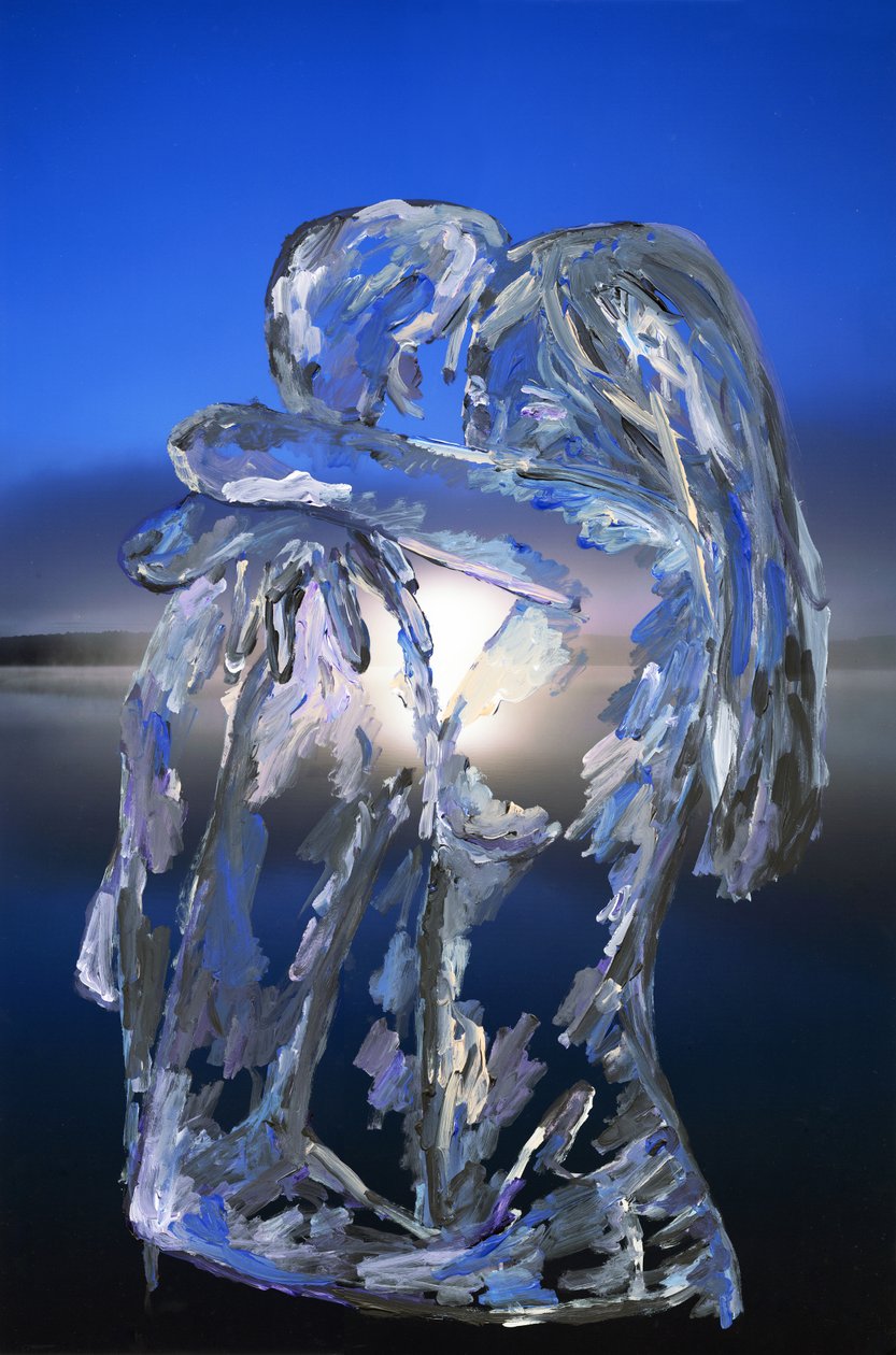 Blue Lovers, 2022 (pintura acrílica sobre impresión de pigmentos de archivo) de Madeleine Gross