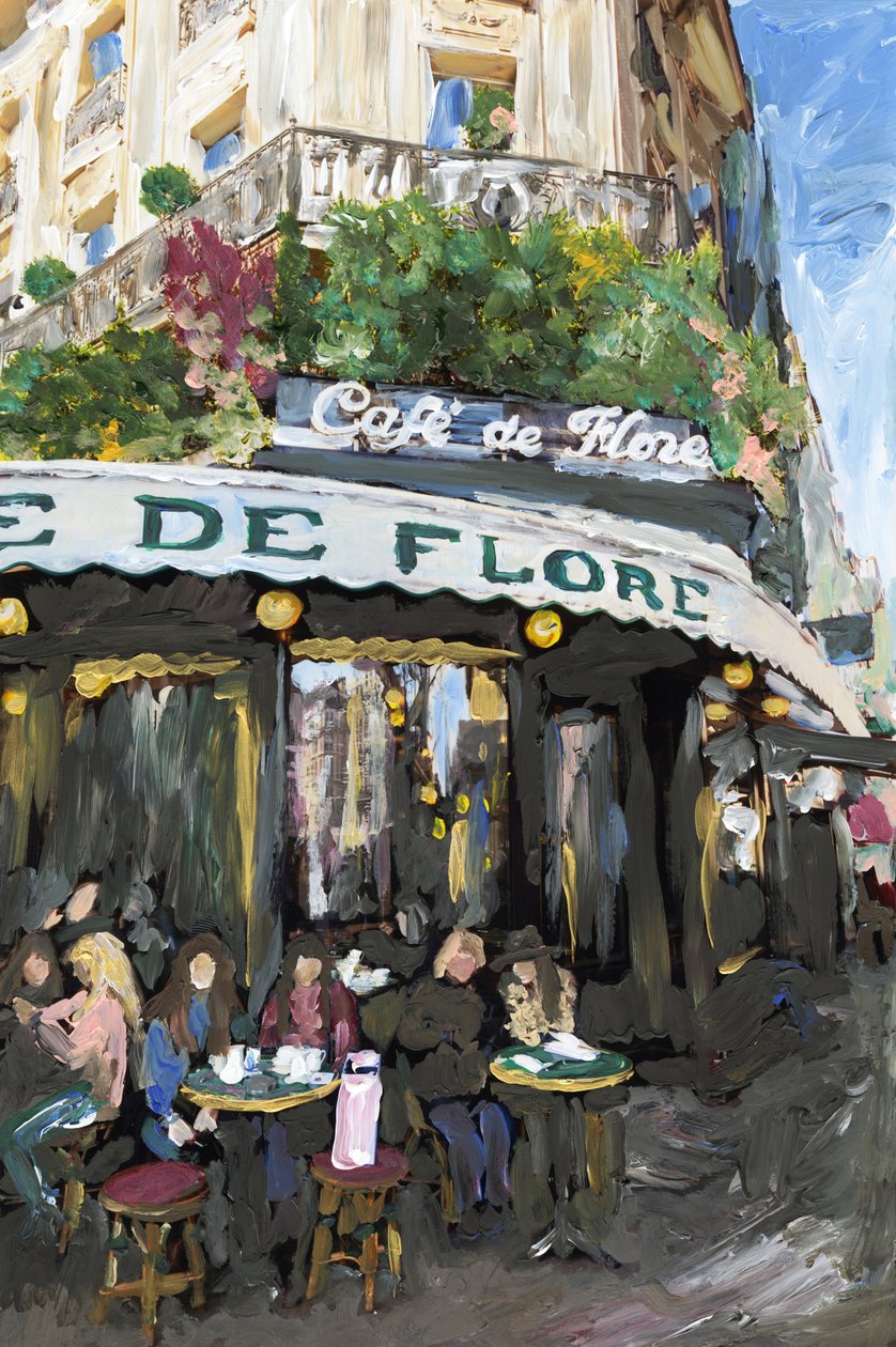 Café De Flore, 2019 (pintura acrílica sobre impresión de pigmento de archivo) de Madeleine Gross