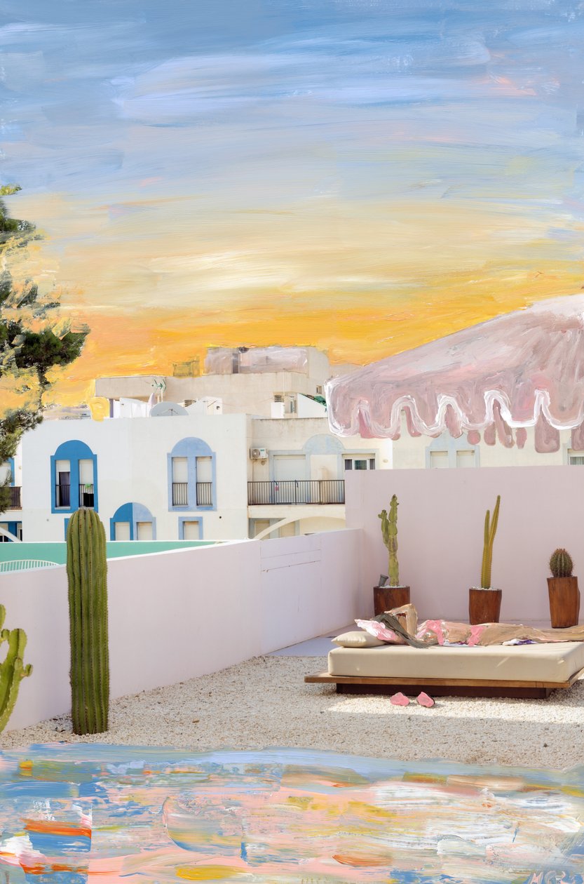 Ibiza, 2022 (pintura acrílica sobre impresión de pigmentos de archivo) de Madeleine Gross