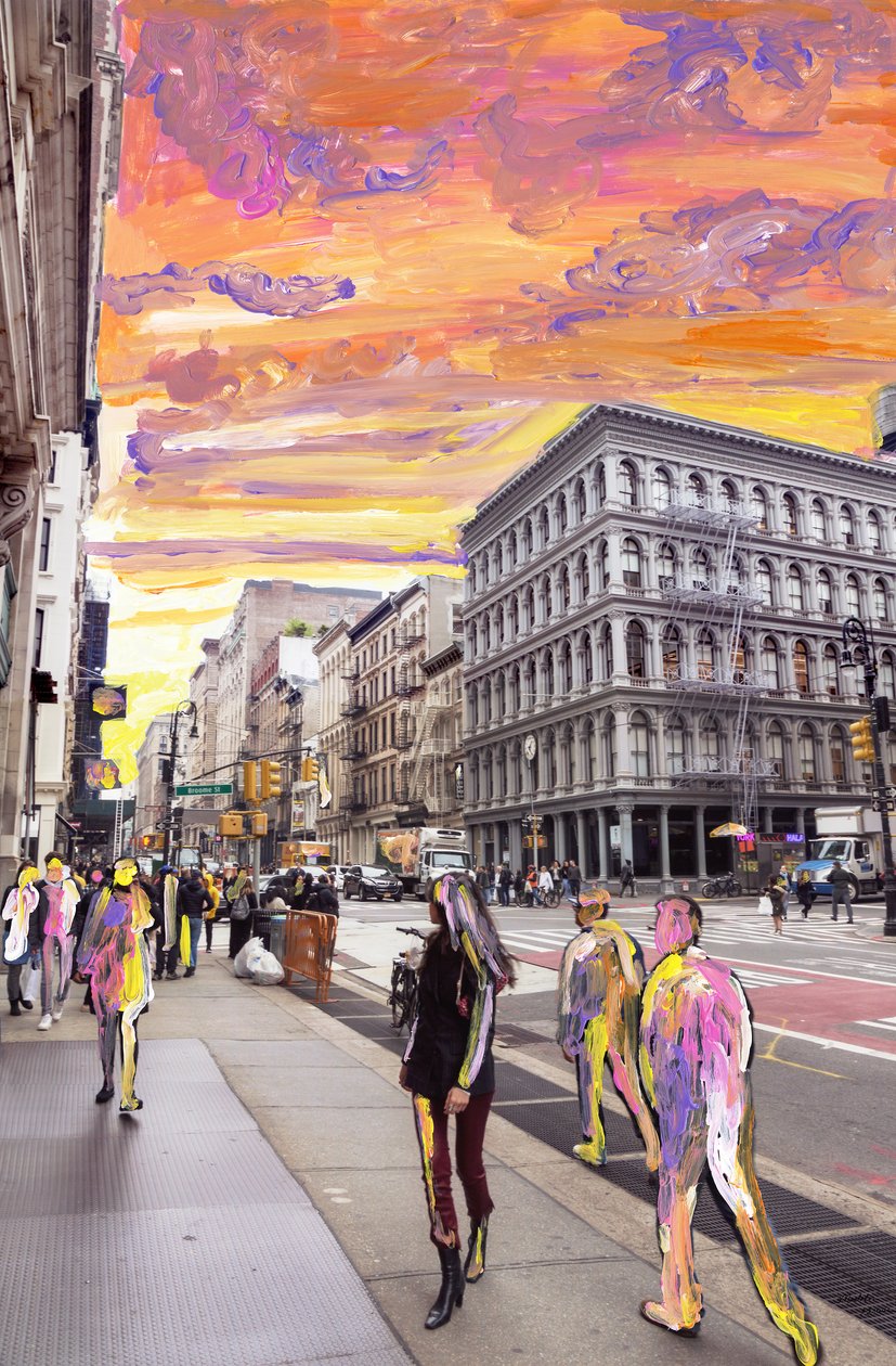 NYC Dream, 2019 (pintura acrílica sobre impresión de pigmento de archivo) de Madeleine Gross