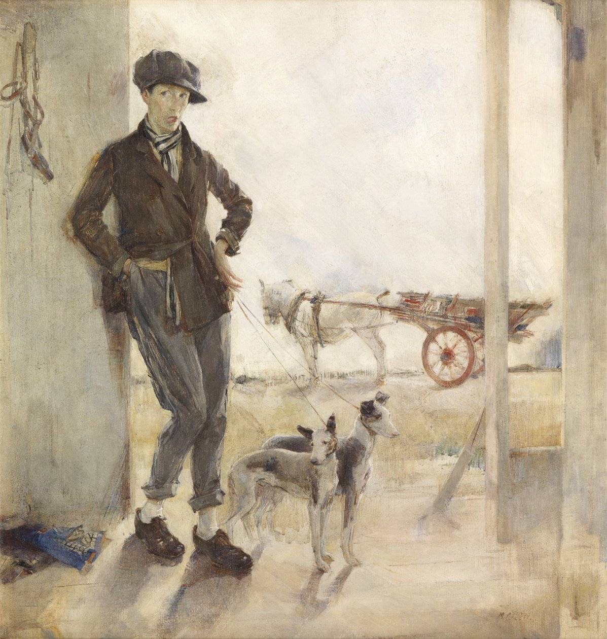 Coster con perros (óleo sobre lienzo) de Madeline Emily Green