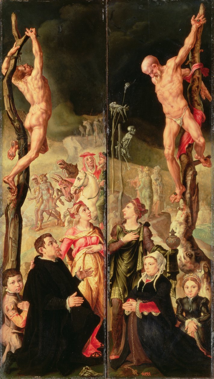 Calvario, paneles laterales de un tríptico de Maerten van Heemskerck