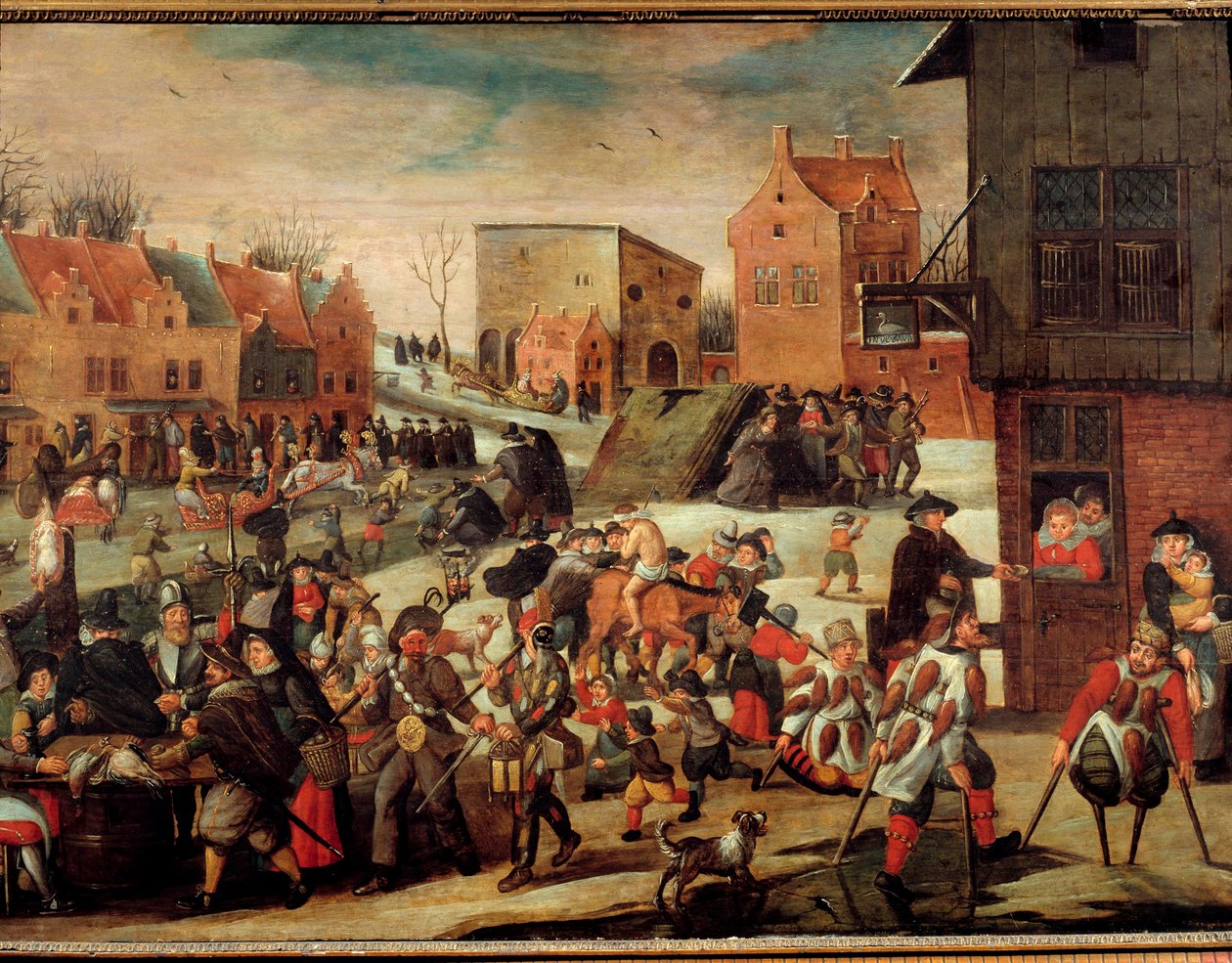 Los lisiados. Una multitud de pobres e inválidos en una ciudad (¿en Flandes?). Pintura de Martin van Cleve (1527-1581). Siglo XVI. Troyes, Museo de Bellas Artes de Maerten van Cleve