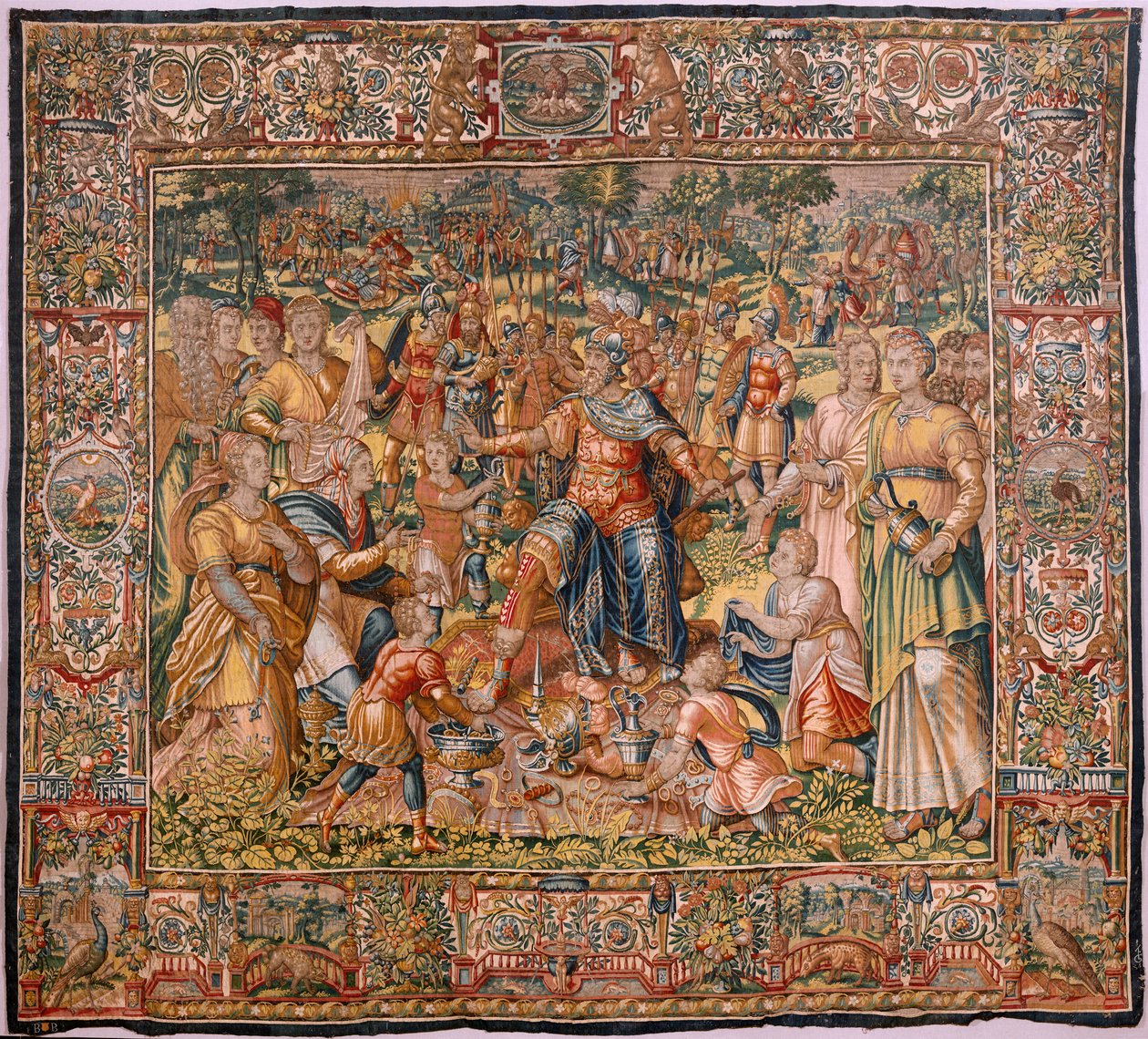 Museo Diocesano (Museo Diocesano). Tapiz flamenco. Bruselas. Taller François Geubels. Serie La Historia de Gedeón. Los israelitas entregan su parte del botín a Gedeón. Seda y lana. Legado de Bisho de Maerten van Heemskerck