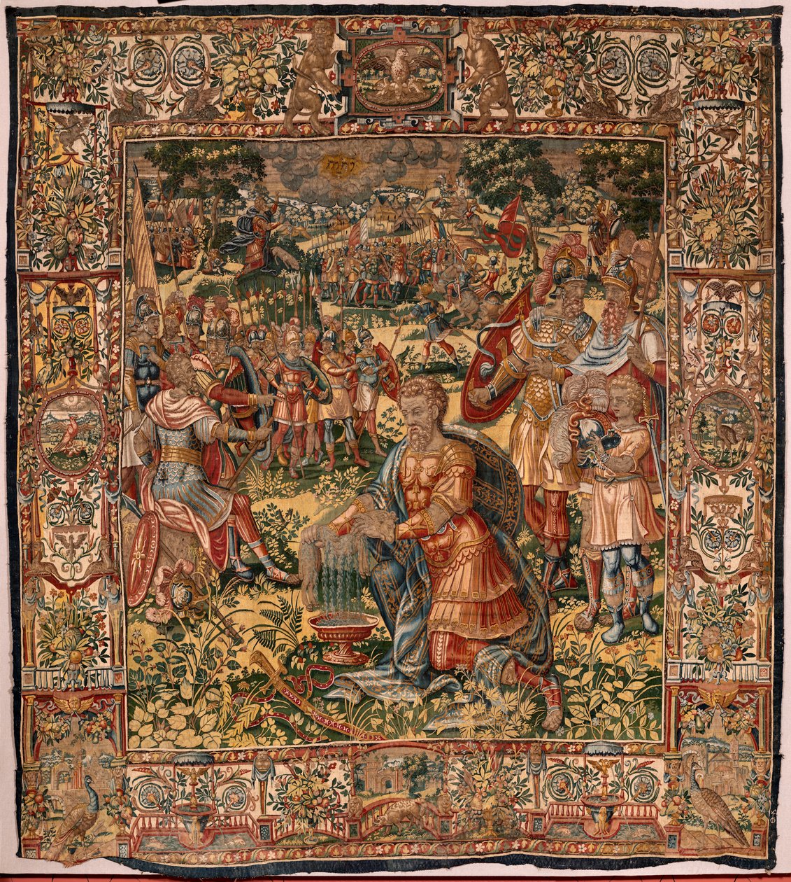 Museo Diocesano (Museo Diocesano). Tapiz flamenco. Bruselas. Taller François Geubels. Serie Historia de Gedeón. El milagro del vellón de lana (Prueba del vellón de lana). Seda y lana. Legado del obispo Vicente Roca de la Serna. Barroco. 1534-1571, yo de Maerten van Heemskerck