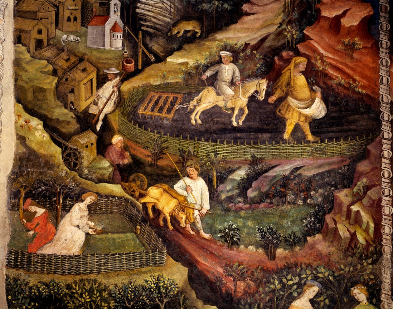 Trabajo en los campos, (detalle) del Mes de Octubre, Ciclo de los Meses de Maestro (attr. to) Venceslao