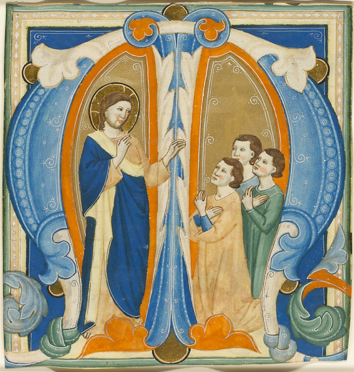Cristo bendiciendo a tres jóvenes, inicial M de un Gradual de Maestro Daddesco